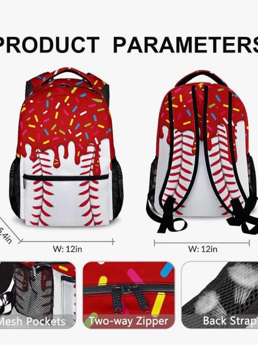 Kids Red & White Baseball Sprinkles Backpack